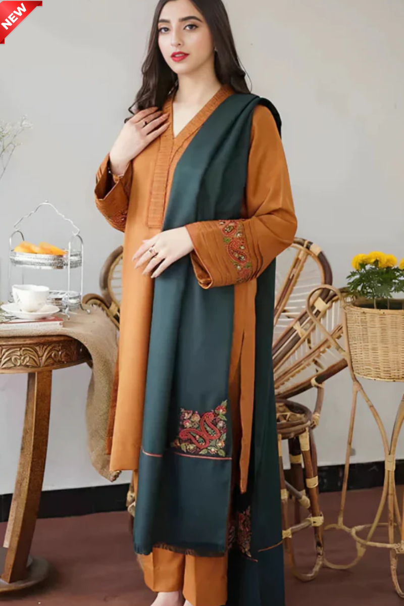 WIL Aisling 0066 Fully Emb 3 piece With Dhanak Embroidered Shawl